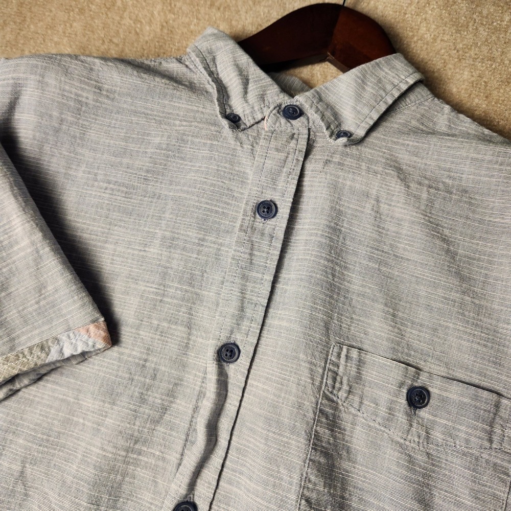 Weatherproof Vintage Button Down Mens XL‎ Blue Grey Slub Short Sleeve Shirt